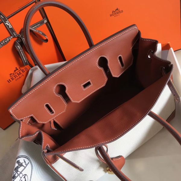 HERM Birkin 35cm Canvas Bag With Barenia Leather GHW