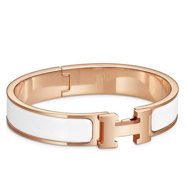HERM White Enamel Clic H PM Bracelet
