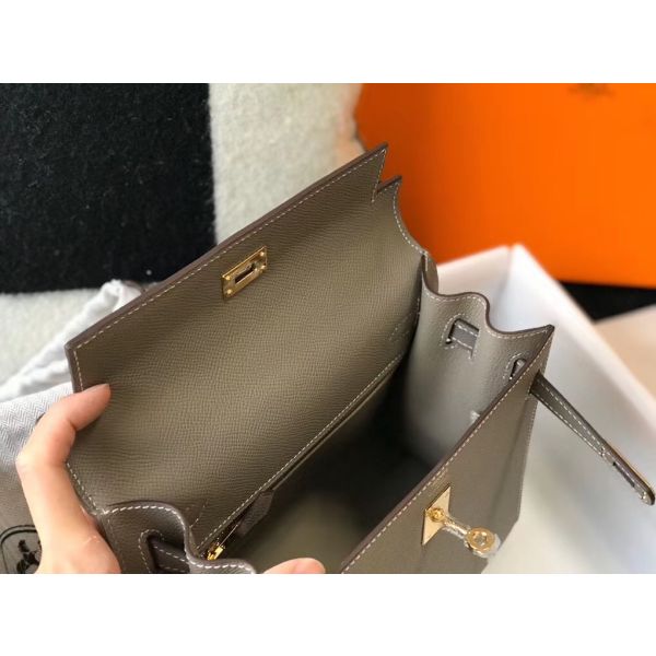 HERM Kelly 25cm Sellier Bag In Gris Asphalt Epsom Leather