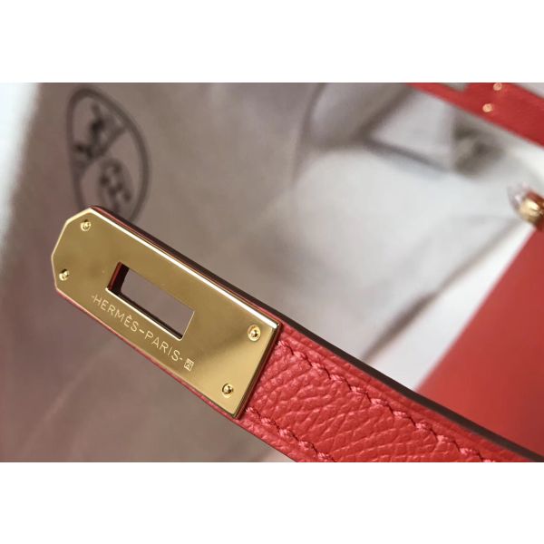 HERM Kelly 32cm Bag In Red Epsom Leather GHW