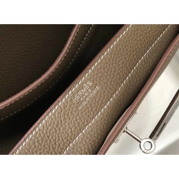 HERM Kelly Depeche 34 Briefcase In Taupe Calfskin