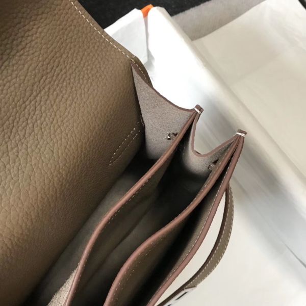 HERM Kelly Depeche 34 Briefcase In Taupe Calfskin