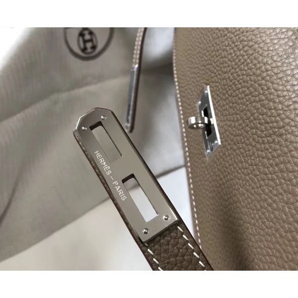 HERM Kelly Depeche 34 Briefcase In Taupe Calfskin