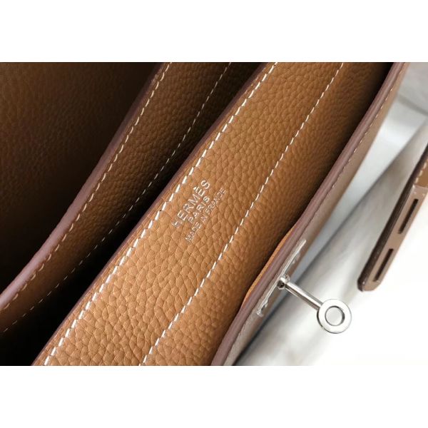 HERM Kelly Depeche 38 Briefcase In Brown Calfskin