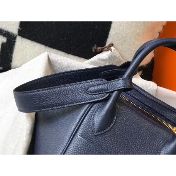 HERM Lindy 30cm Bag In Navy Blue Clemence Leather GHW