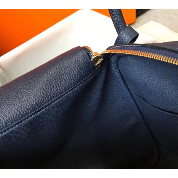 HERM Lindy 30cm Bag In Navy Blue Clemence Leather GHW