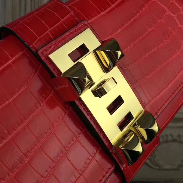 HERM Medor Clutch Bag In Cherry Crocodile Leather