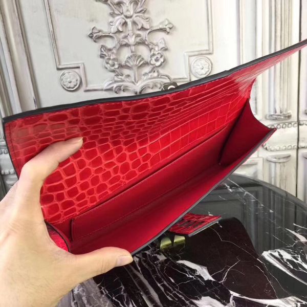 HERM Medor Clutch Bag In Cherry Crocodile Leather