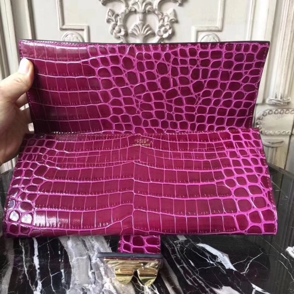 HERM Medor Clutch Bag In Fuchsia Crocodile Leather