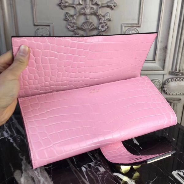 HERM Medor Clutch Bag In Pink Crocodile Leather