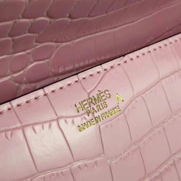 HERM Medor Clutch Bag In Pink Crocodile Leather