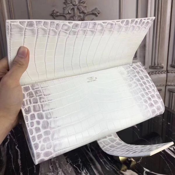 HERM Medor Clutch Bag In White Crocodile Leather