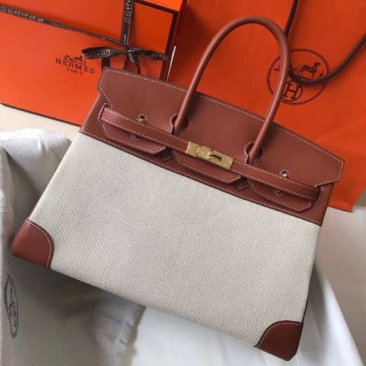 HERM Birkin 35cm Canvas Bag With Barenia Leather GHW
