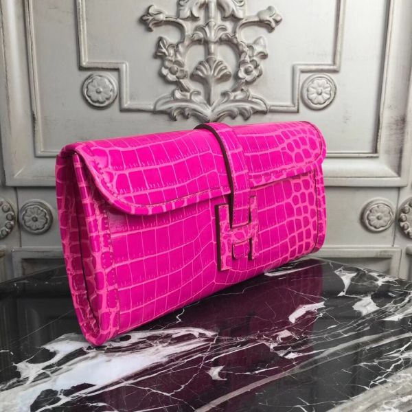 HERM Jige Elan 29 Clutch In Rose Red Crocodile Leather