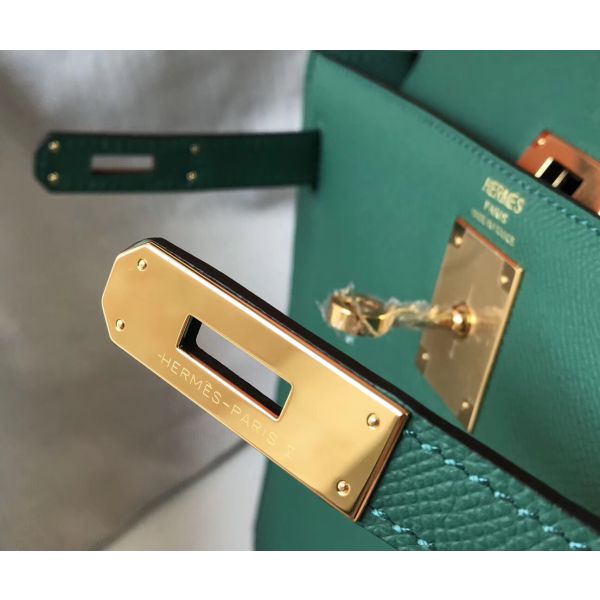 HERM Kelly 32cm Bag In Vert Vertigo Epsom Leather GHW