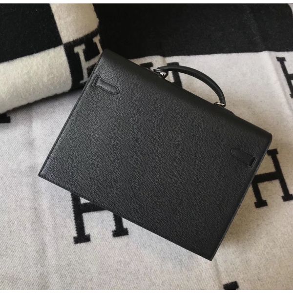 HERM Kelly Depeche 38 Briefcase In Black Calfskin